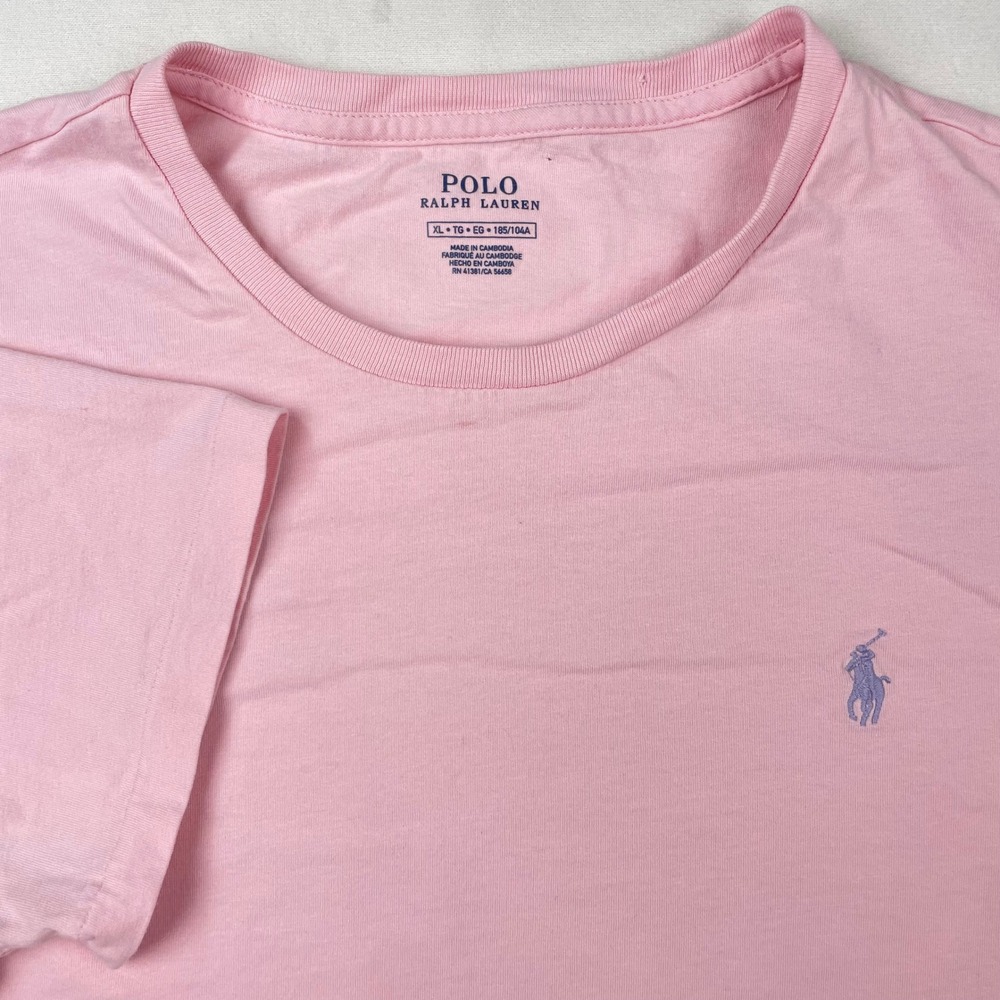 Polo Ralph Lauren Mens XL Pink Short Sleeve Crewneck T-Shirt Blue Pony Logo